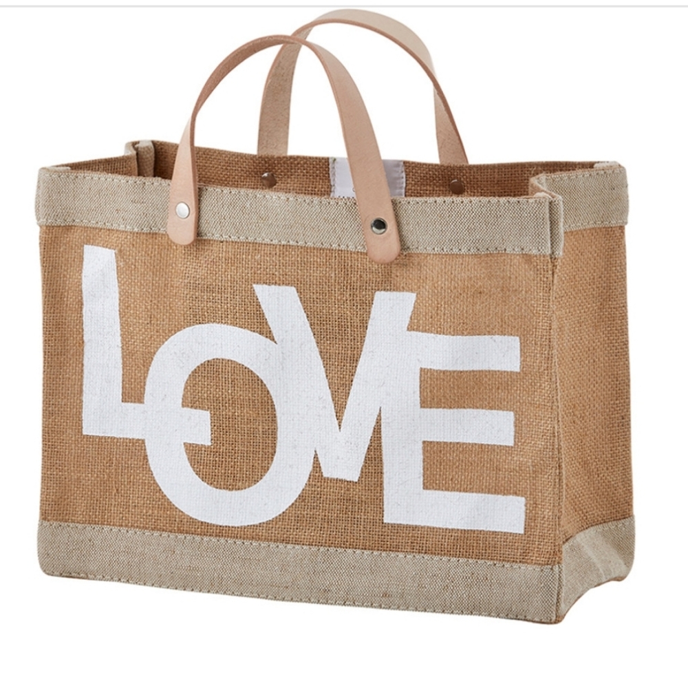 Tan and White LOVE Tote Bag